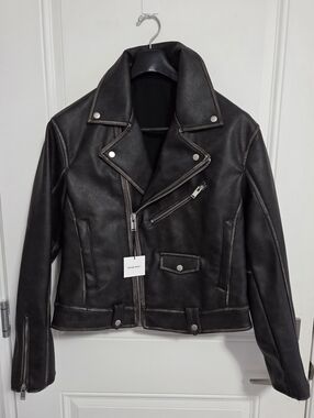 NWT - Zara Men's Faux Leather Washed Effect Biker Jacket - Size M